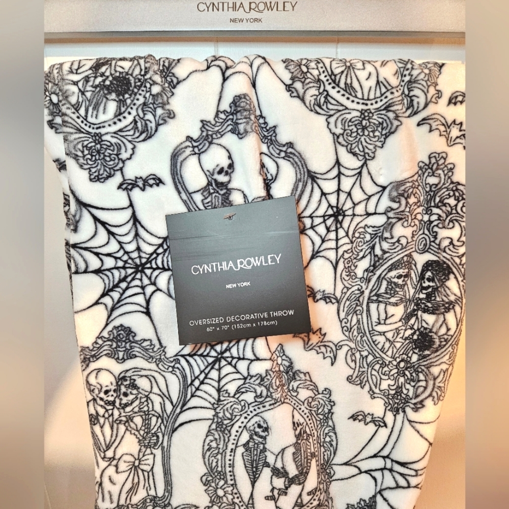 Cynthia Rowley Skeleton Grooms & Brides Halloween LGBTQ Blanket Throw NWT Bats